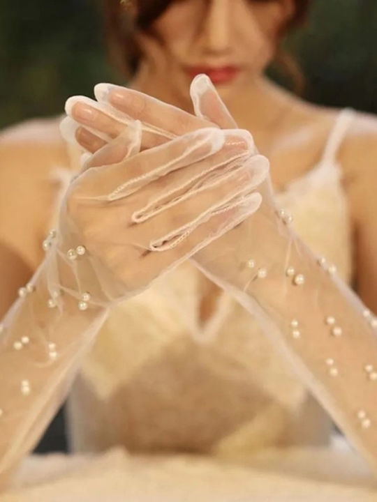 Hochzeitshandschuhe Aus Voile Perlen Einheitsgröße Weiß