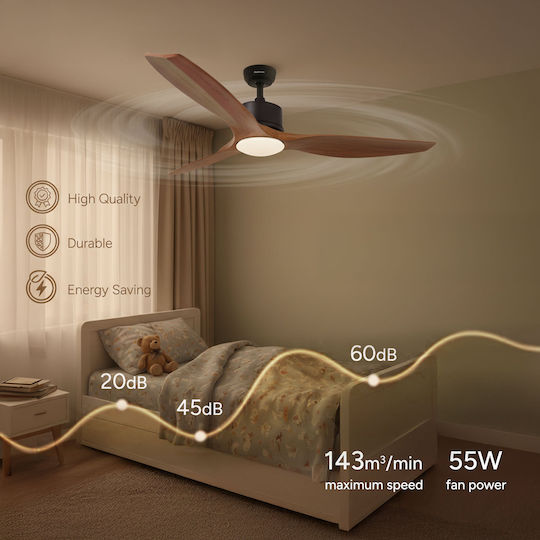 Rohnson Ceiling Fan 132cm with Light Fixture Brown / Black