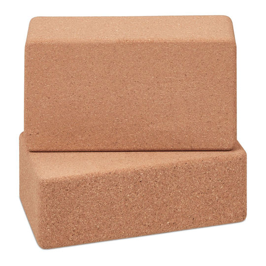 Set 2 Natural Cork Yoga Blocks Relaxdays 12x22.5x7cm