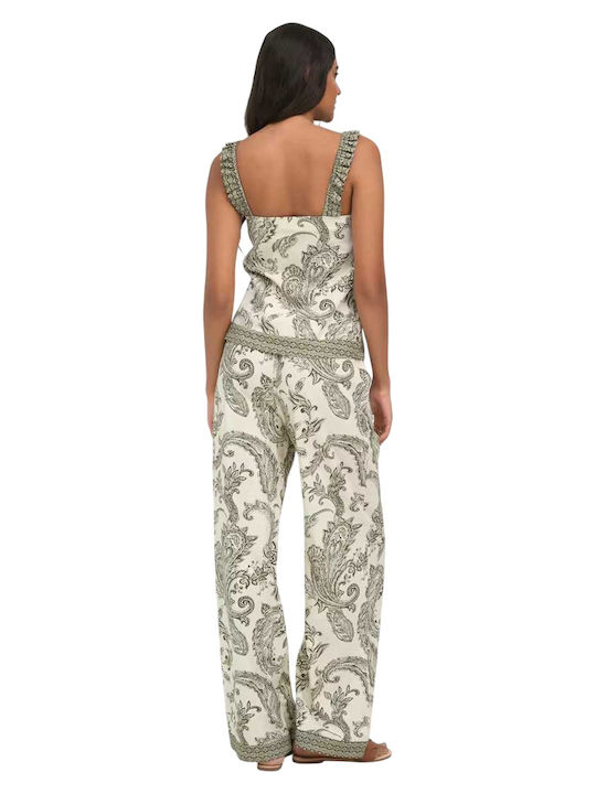 Only Γυναικείο Λινό Παντελόνι με Λάστιχο Regular Fit Ivy Green
