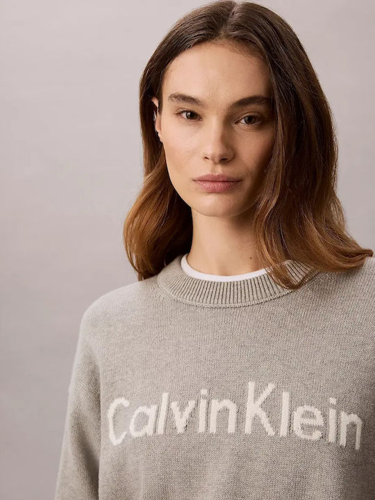 Calvin Klein Pulover Damă Din Bumbac Gri Calvin Klein Pulover Damă Din Bumbac Gri