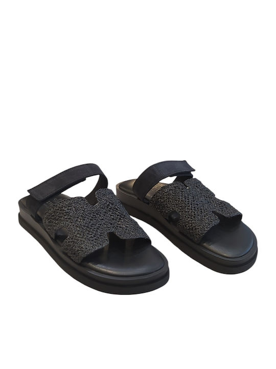 Leather Women's Flat Sandals Black