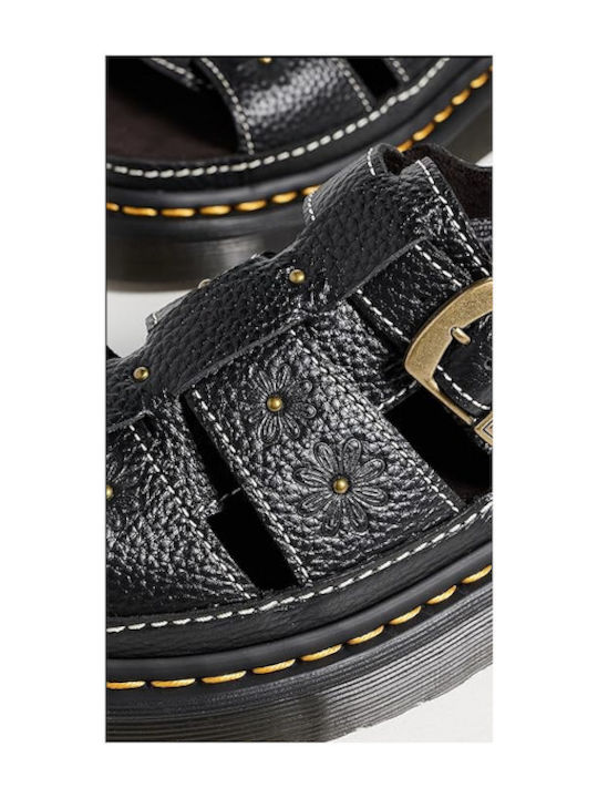 Δερμάτινα Γυναικεία Σανδάλια Flatforms Μαύρα