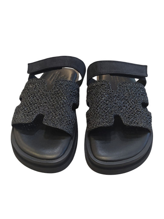 Leather Women's Flat Sandals Black