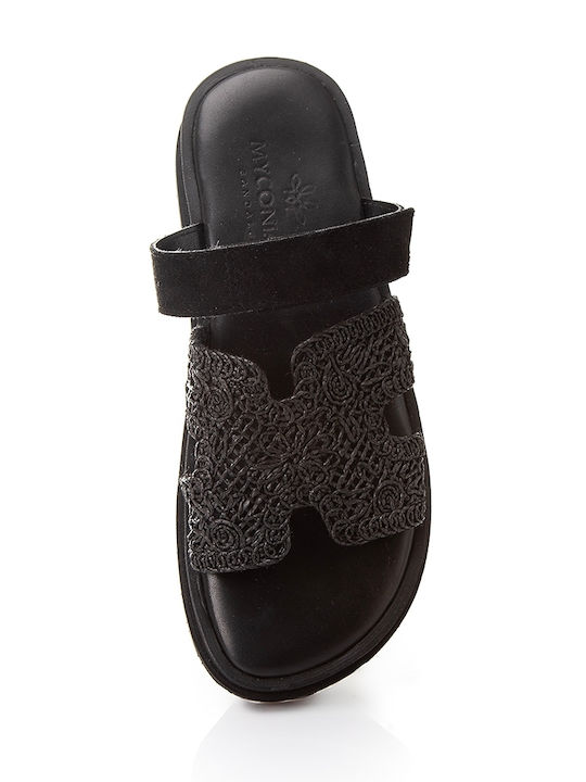 Leather Women's Flat Sandals Black