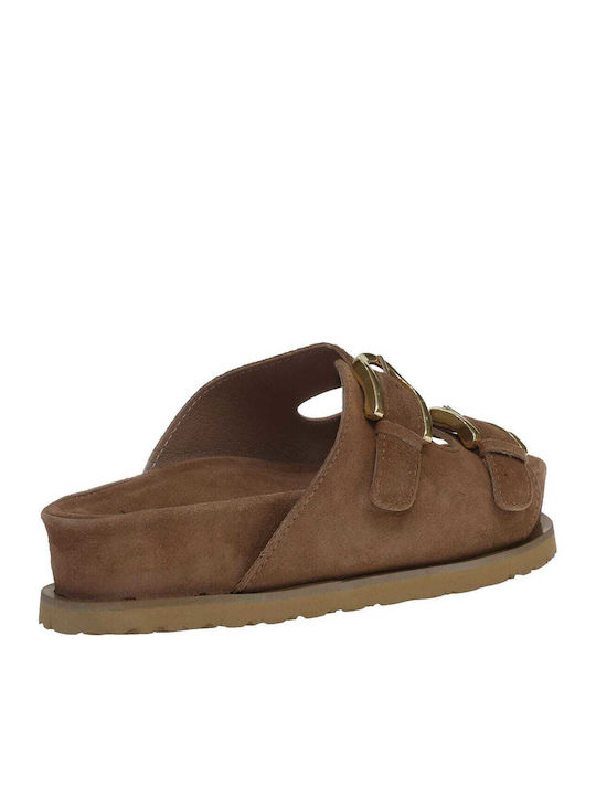 Δερμάτινα Γυναικεία Σανδάλια Flatforms Καφέ