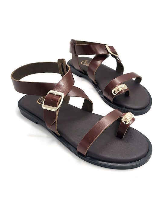 Leather Women's Flat Sandals Brown