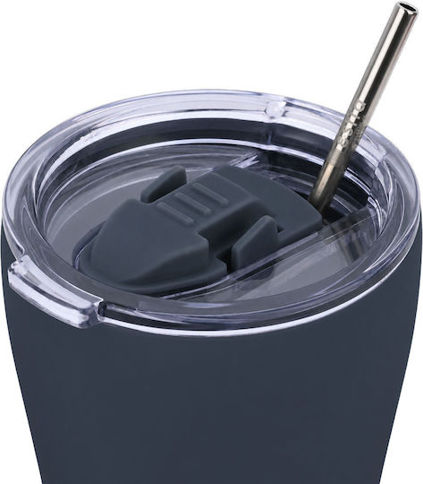 Estia Ανακυκλώσιμο Ποτήρι Θερμός Ανοξείδωτο BPA Free 350ml INDIGO με Καλαμάκι