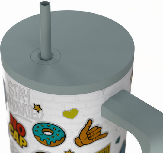 Estia Save Aegean Recyclable Handled Tumbler Thermos Stainless Steel BPA Free 900ml URBAN VIBES with Straw and Handle