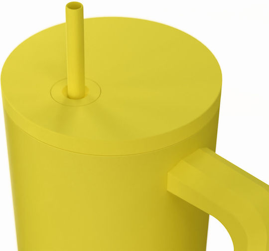 Estia Stroh Becher XL Save The Aegean Recycelbarer Handgriff Thermosflasche Rostfreier Stahl BPA-frei 900ml Sunbeam mit Stroh und Handgriff