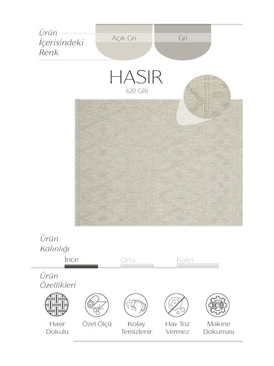 SteweHome Ορθογώνιο Χαλάκι Κουζίνας με Αντιολισθητικό Υπόστρωμα Ψάθινο 100x150εκ.