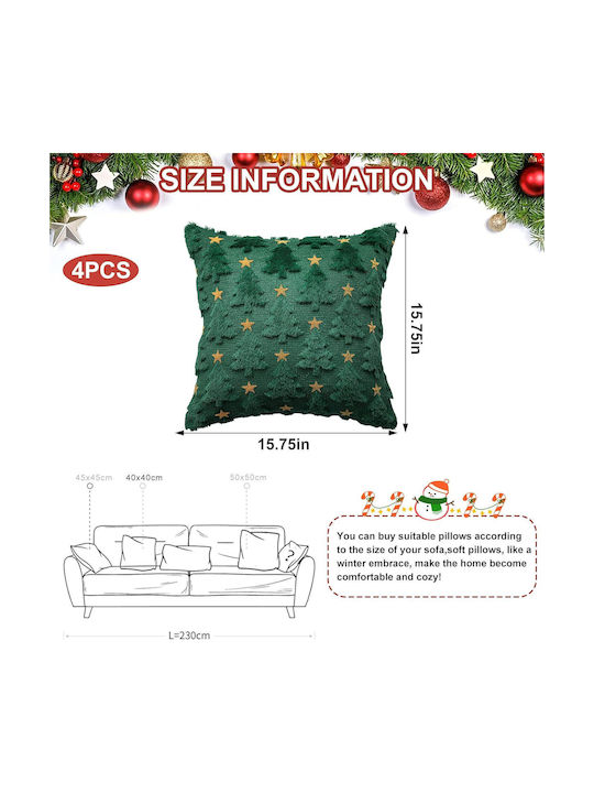 Set 4 Christmas Soft Velvet Green Pillow Covers 40x40 Cm