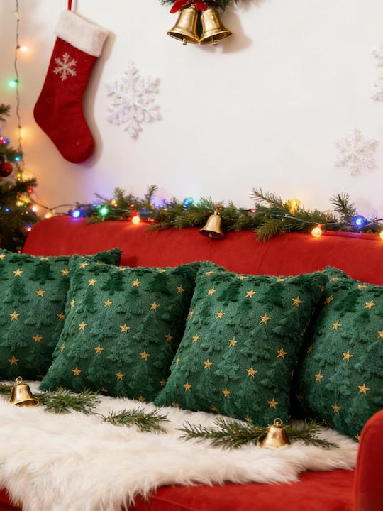 Set 4 Christmas Soft Velvet Green Pillow Covers 40x40 Cm