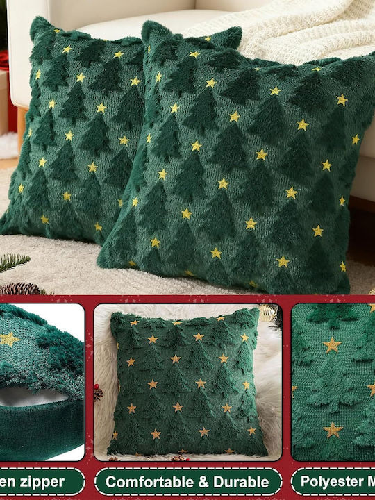 Set 4 Christmas Soft Velvet Green Pillow Covers 40x40 Cm
