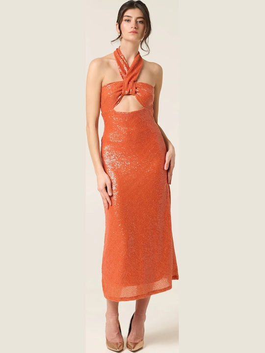 Midi Βραδινό Φόρεμα Tangerine