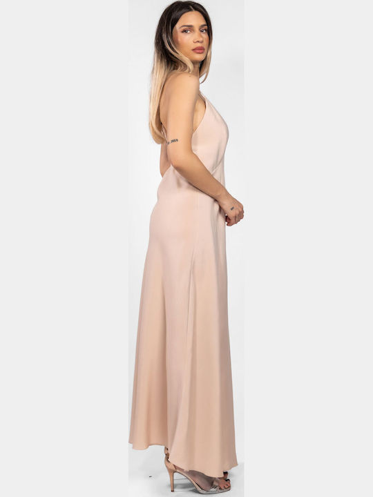 Rochie Maxi de Vară de Seară cu Spate Deschis Bej