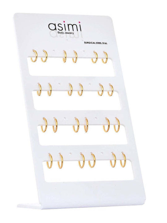 Asimi Body Piercing Earrings Hoops Steel Gold Plated with Stones