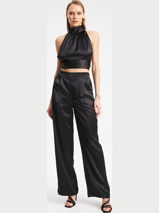 Pantalon Dama Din Țesătură Negru