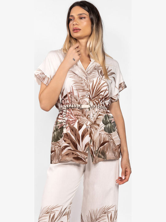 Γυναικείο Brown Tropical Σετ με Παντελόνι Floral