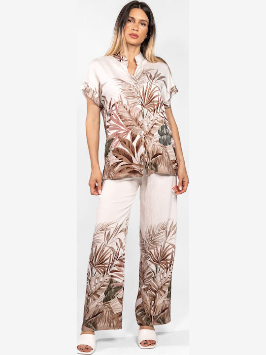 Γυναικείο Brown Tropical Σετ με Παντελόνι Floral