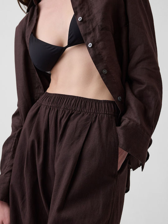 Damen Leinenhose mit Gummiband Terra Braun