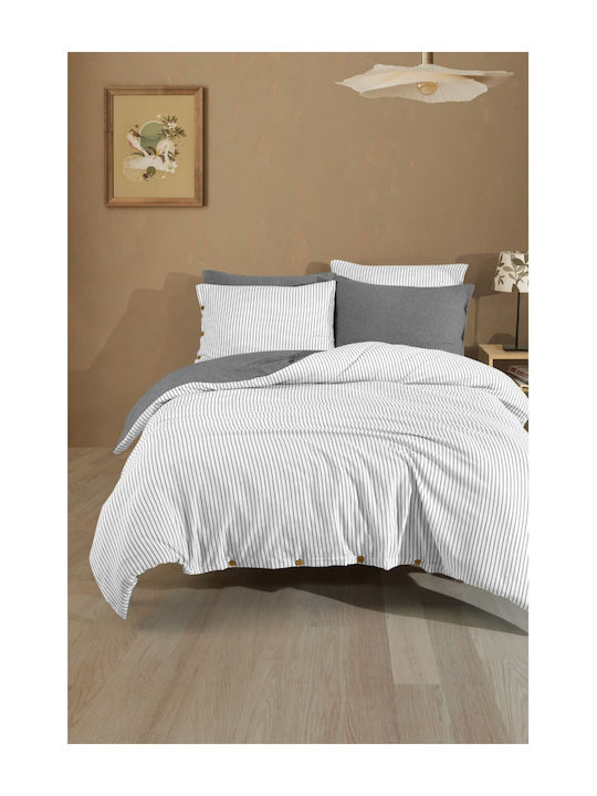 SteweHome Σετ Παπλωματοθήκη 200x220cm Διπλή με 2 Μαξιλαροθήκες Ριγέ