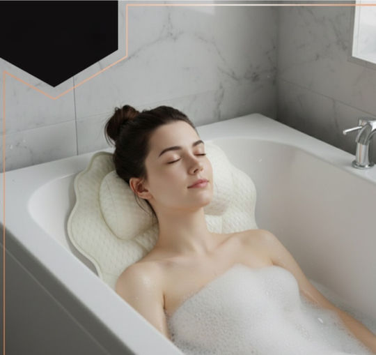 Perna Relaxantă Pentru Cadă 6 Ventuze Antiderapante Suport Pentru Gât Tetieră Design Ergonomic Ușor De Uscat Spălat Cu Cârlig De Agățat Dimensiuni 43 X 40 Cm Material Poliester Alb