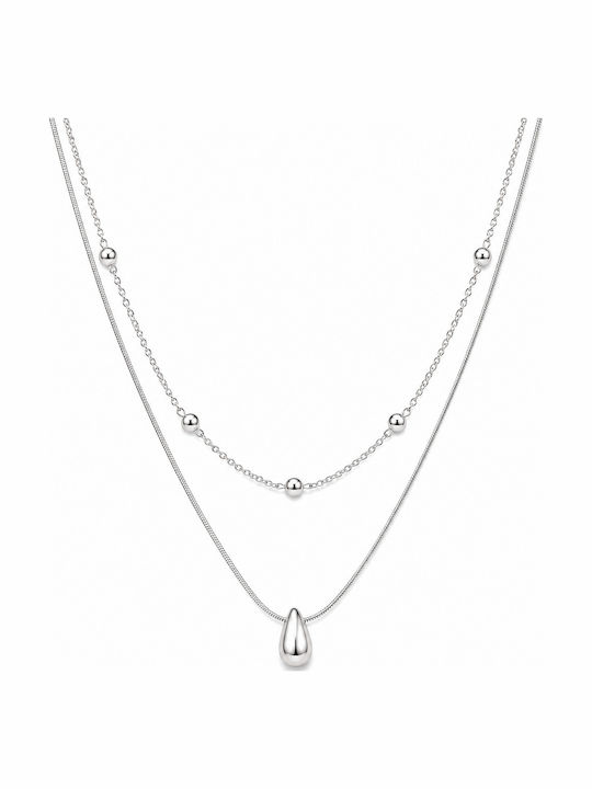 Double Necklace with Tear Design Made of Gold Plated Steel