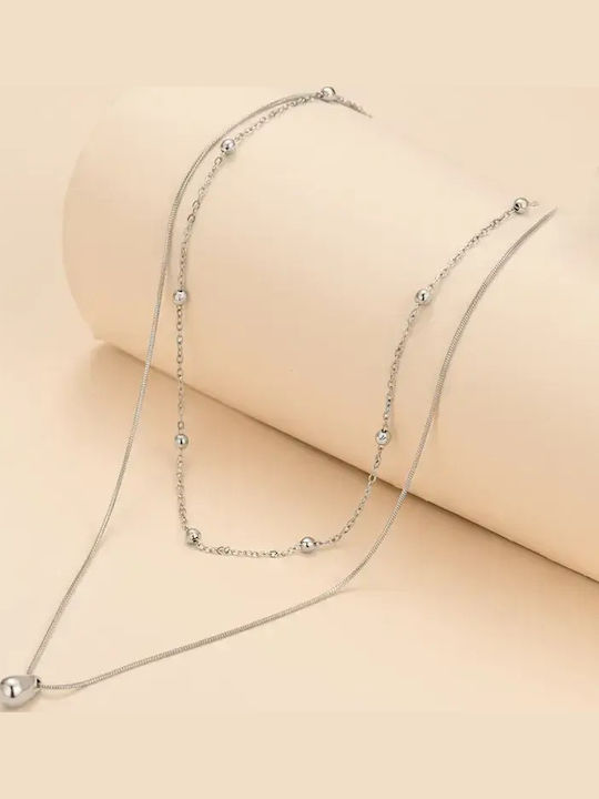 Doppeltes Halskette mit Träne-Design aus Vergoldetem Stahl
