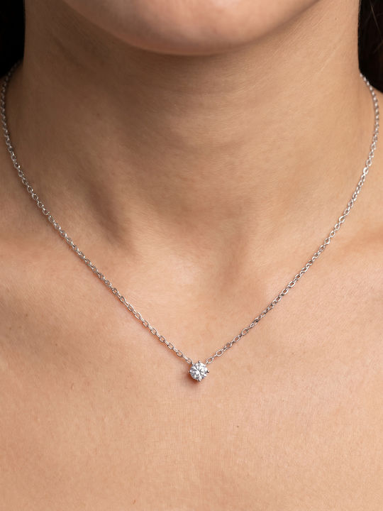 Kiriakos Gofas Solitaire Necklace Made of Silver with Diamond