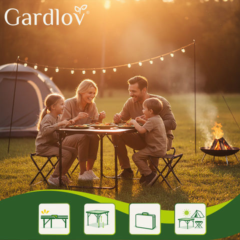 Gardlov Masă de Picnic - Bancă Din Aluminiu Pliabilă În Valiză 120x60x33.5cm Neagră