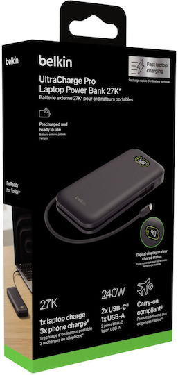 Belkin UltraCharge Pro Power Bank 27000mAh 240W με Θύρα USB-A και Θύρα USB-C Μαύρο