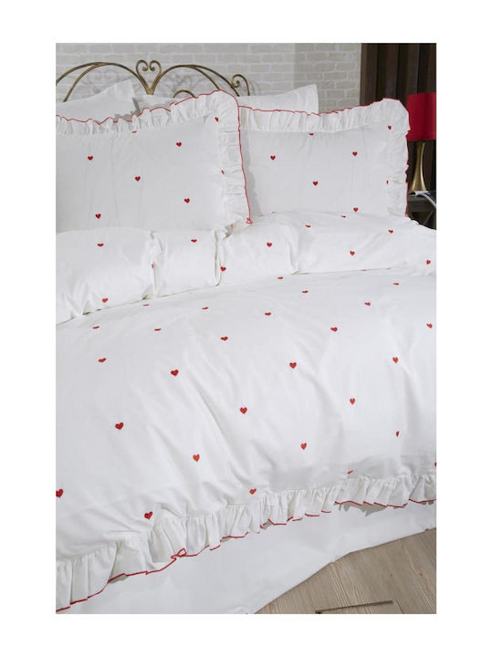 SteweHome Cotton Duvet Cover Set 200x220cm Double With 2 Pillowcases Red