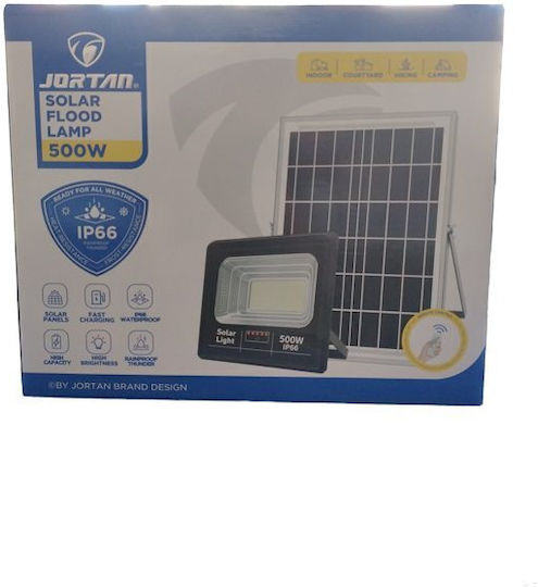 Jortan Στεγανός Ηλιακός Προβολέας LED 500W Ψυχρό Λευκό 6500K με Φωτοκύτταρο και Τηλεχειριστήριο IP66