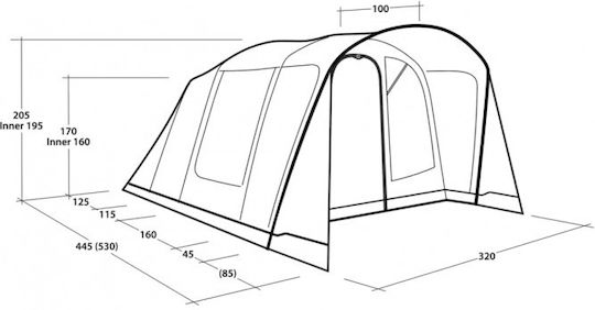 Outwell Monterey 5 Air Camping Tent Tunnel Blue 3 Seasons for 5 People 530x320x205cm