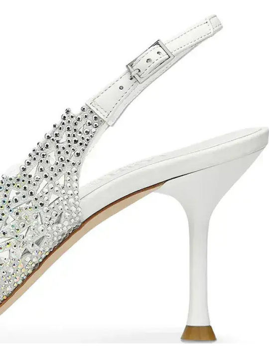 Suede Pointed Toe Heels with Strap & High White Heel