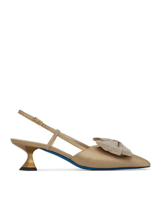 Leather Heels with Strap & Medium Gold Heel