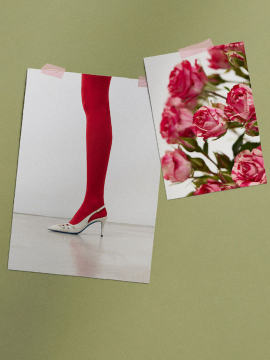 Leather Pointed Heels with Strap & High White Heel