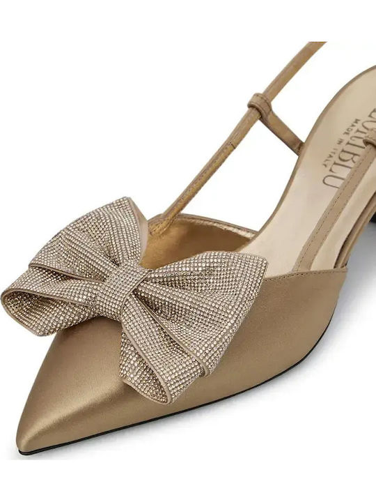 Leather Heels with Strap & Medium Gold Heel
