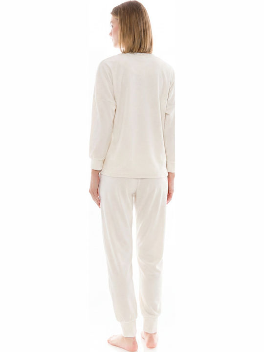 Pink Label Winter Women's Velvet Pajama Set White Pink Label Winter Women's Velvet Pajama Set White