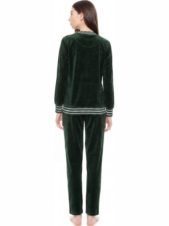 Pink Label Winter Damen-Schlafanzug-Set Baumwollene Dunkelgrüne