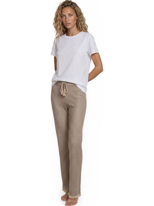Pink Label Pantaloni Largi De Plajă În Culoare Bej Pink Label Pantaloni Largi De Plajă În Culoare Bej