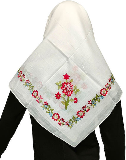 Cycladic Women's Large Traditional Costume Headscarf Mark203 White
