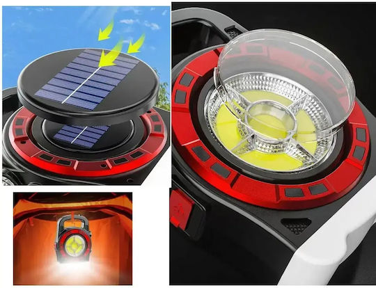 Verk Group Φανάρι Led Ηλιακό για Camping με Φακό & Powerbank 20W Κόκκινο