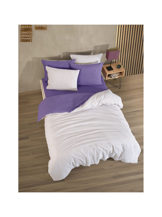 SteweHome Cotton Duvet Cover Set 160x220cm Single with Pillowcase Striped