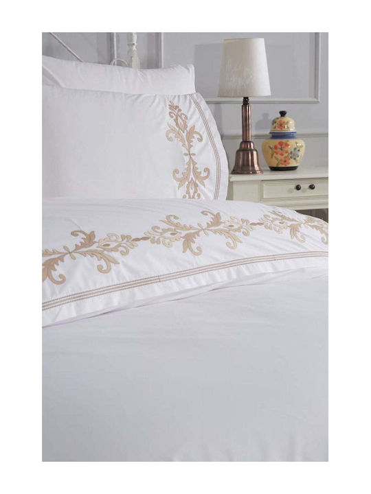 SteweHome Σετ Παπλωματοθήκη Βαμβακερή 200x220cm Διπλή με 2 Μαξιλαροθήκες Μπεζ