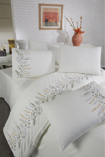 SteweHome Cotton Duvet Cover Set 200x220cm Double With 2 Pillowcases Cream