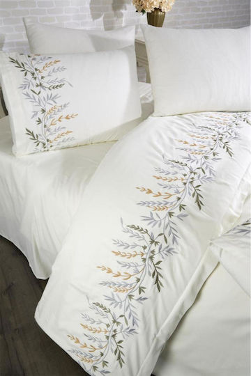 SteweHome Cotton Duvet Cover Set 200x220cm Double With 2 Pillowcases Cream