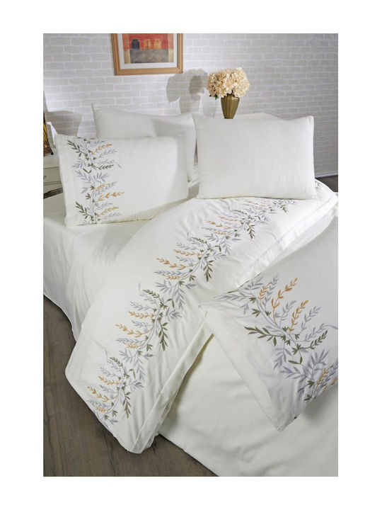 SteweHome Σετ Παπλωματοθήκη Βαμβακερή 200x220cm Διπλή με 2 Μαξιλαροθήκες Κρεμ