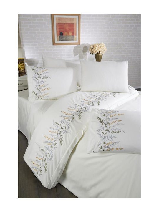 SteweHome Σετ Παπλωματοθήκη Βαμβακερή 200x220cm Διπλή με 2 Μαξιλαροθήκες Κρεμ